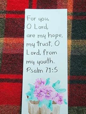 Handwritten Psalm 71:5 Watercolor Bookmark - Purple Floral